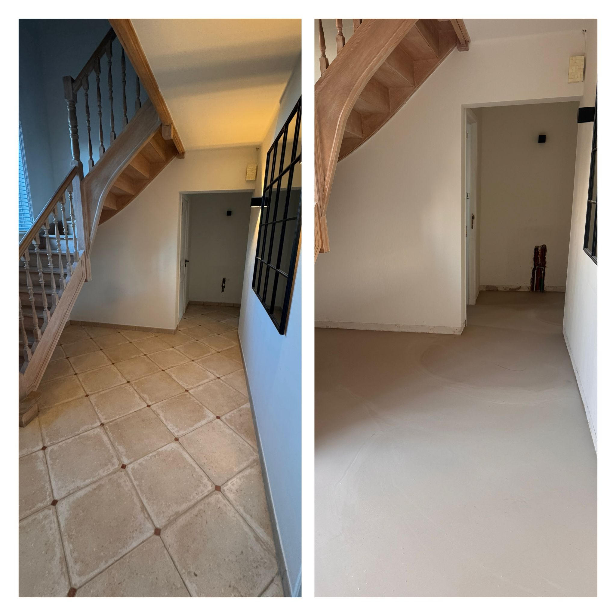 Badkamer detail Overijse - oude inkomhal tegel + egalisatie